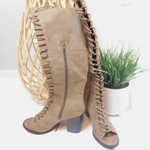 Forever21 Taupe Leather Lace Tie Boots Shoes 7.5